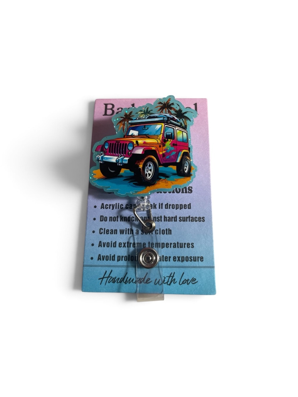 Colorful Jeep Badge Reel - Pink & Blue Accessory